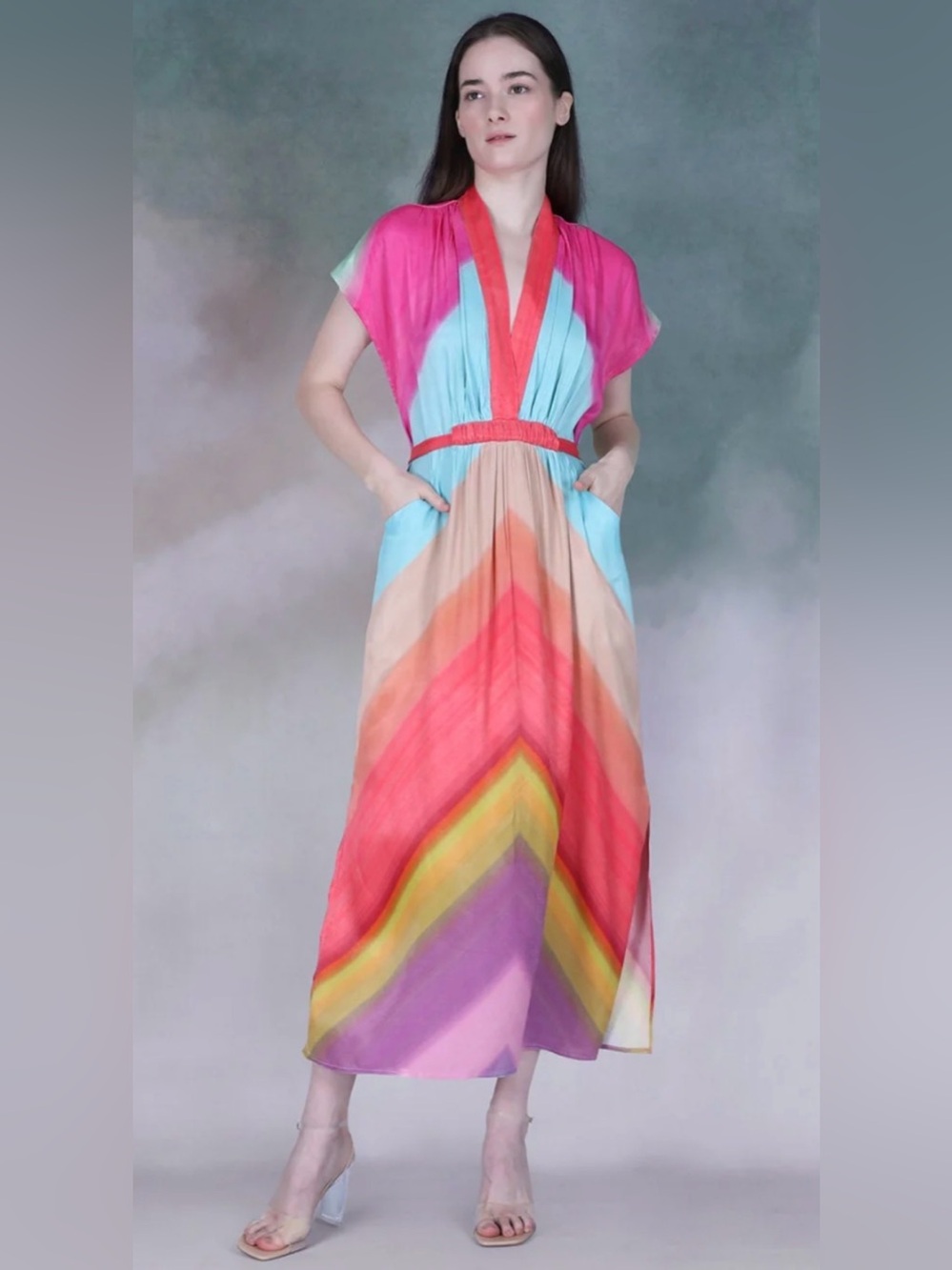 Bl-nk London Zofiya Dress Multicolor Chevron Maxi Dress - Women's
